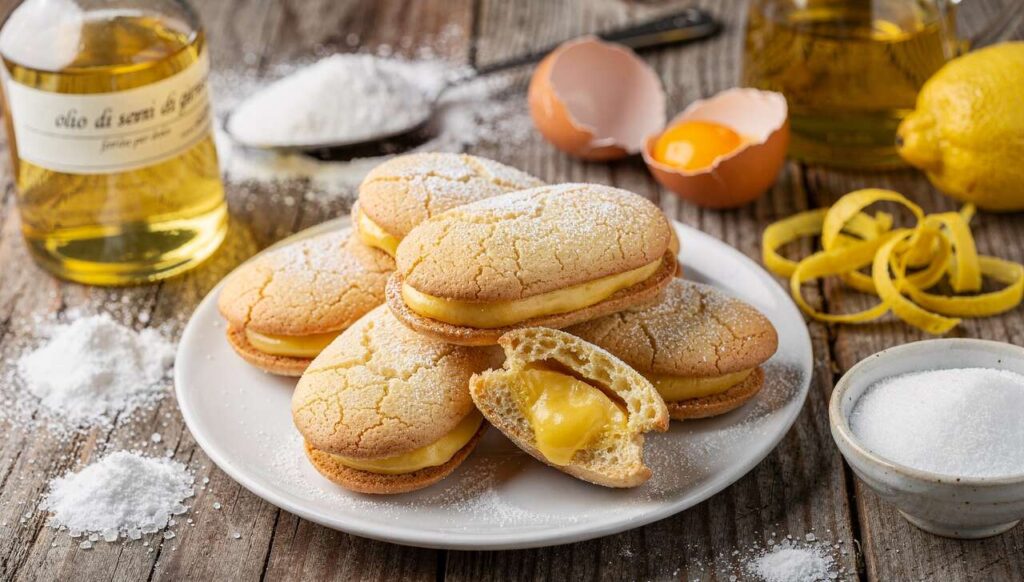 Biscotti al lemon curd: frolla all'olio e ripieno al limone, semplici ma d'effetto